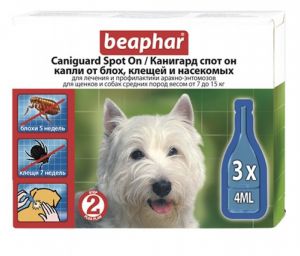 BEAPHAR:> Капли от блох и клещей Beaphar Caniguard Spot on для взрослых собак и щенков средних пород 3 пипетки .В зоомагазине ЗооОстров товары производителя BEAPHAR (БЕАФАР) Голландия. Доставка.