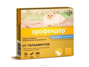 Profender:> Препарат от глистов Profender 70 SPOT-ON для кошек 2,5-5кг  капли на холку .В зоомагазине ЗооОстров товары производителя Bayer (Германия). Доставка.