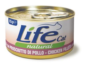 LifeCat:> Консервы для кошек Lifecat Chicken - Ham курица с ветчиной в бульоне 85г .В зоомагазине ЗооОстров товары производителя Life Petcare (Италия). Доставка.