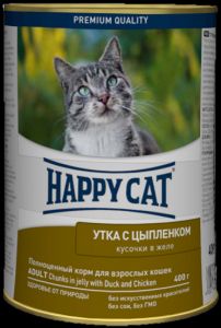 Happy Cat:> Консервы для кошек Happy Cat утка и цыпленок 400г .В зоомагазине ЗооОстров товары производителя Happy Cat(Хэппи Кэт). Доставка.