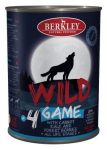 Berkley:> Корм для собак Berkley WILD Дичь (оленина) с морковью, капустой и лесными ягодами №4 консервы  400г .В зоомагазине ЗооОстров товары производителя Berkley (Беркли) Германия. Доставка.