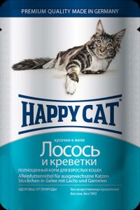 Happy Cat:> Консервы для кошек Happy Cat лосось,креветки 100г .В зоомагазине ЗооОстров товары производителя Happy Cat(Хэппи Кэт). Доставка.