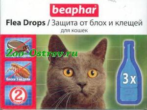 BEAPHAR:> Капли Beaphar Flea Drops Cats против блох и клещей для кошек 3 пипетки .В зоомагазине ЗооОстров товары производителя BEAPHAR (БЕАФАР) Голландия. Доставка.