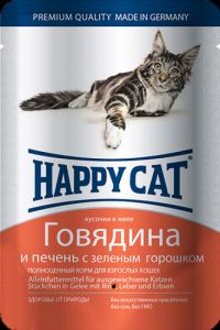 Happy Cat:> Консервы для кошек Happy Cat говядина,печень,горох 100г .В зоомагазине ЗооОстров товары производителя Happy Cat(Хэппи Кэт). Доставка.