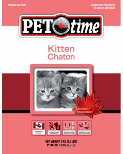 Pet Time:> Корм для кошек Pet Time Kitten для котят сухой 3кг .В зоомагазине ЗооОстров товары производителя Pet Time (Пет Тайм) Канада. Доставка.