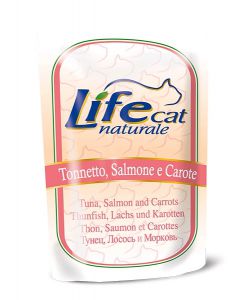 LifeCat:> Корм для кошек LifeCat tuna, salmon and carrots тунец, лосось и морковь в желе консервы (пауч) 70г .В зоомагазине ЗооОстров товары производителя Life Petcare (Италия). Доставка.