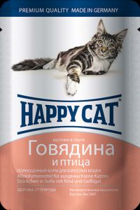 Happy Cat:> Консервы для кошек Happy Cat говядина,птица 100г .В зоомагазине ЗооОстров товары производителя Happy Cat(Хэппи Кэт). Доставка.
