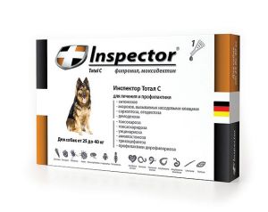 Inspector:> Капли от блох, клещей и глистов Инспектор Тотал С для собак от 25кг до 40кг 1пипетка .В зоомагазине ЗооОстров товары производителя Экопром (Россия). Доставка.