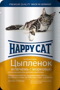 Happy Cat:> Консервы для кошек Happy Cat цыпленок,печень,морковь 100г .В зоомагазине ЗооОстров товары производителя Happy Cat(Хэппи Кэт). Доставка.
