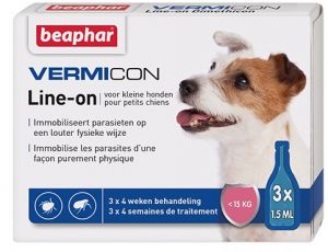 BEAPHAR:> Капли от блох и клещей Beaphar VERMICON Line-on от блох и клещей для собак мелких пород (до 15кг) 3 ппт .В зоомагазине ЗооОстров товары производителя BEAPHAR (БЕАФАР) Голландия. Доставка.