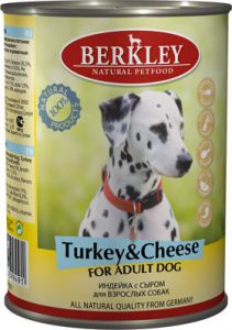 Berkley:> Корм для собак Berkley индейка с сыром консервы 400г .В зоомагазине ЗооОстров товары производителя Berkley (Беркли) Германия. Доставка.