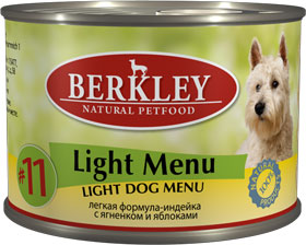 Berkley:> Корм для собак Berkley индейка с ягнёнком лёгкая формула №11 консервы 200г .В зоомагазине ЗооОстров товары производителя Berkley (Беркли) Германия. Доставка.