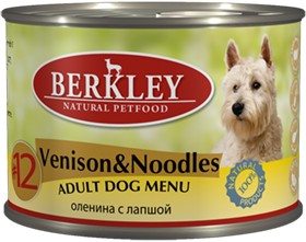 Berkley:> Корм для собак Berkley оленина с лапшой  №12 консервы 200г .В зоомагазине ЗооОстров товары производителя Berkley (Беркли) Германия. Доставка.