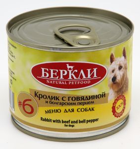 Беркли:> Консервы для собак Беркли кролик с говядиной и болгарским перцем №6 консервы 200г .В зоомагазине ЗооОстров товары производителя Беркли(Россия). Доставка.