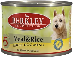 Berkley:> Корм для собак Berkley телятина с рисом  №5 консервы 200г .В зоомагазине ЗооОстров товары производителя Berkley (Беркли) Германия. Доставка.
