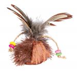 Игрушка для кошек Trixie мяч с перьями и бусинами коричневый/бежевый 8см 45737