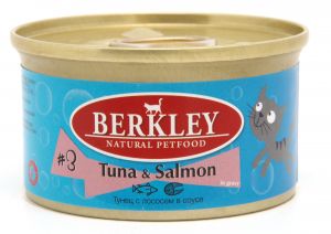 Berkley:> Корм для кошек Berkley  №3 тунец с лососем консервы 85г .В зоомагазине ЗооОстров товары производителя Berkley (Беркли) Тайланд. Доставка.