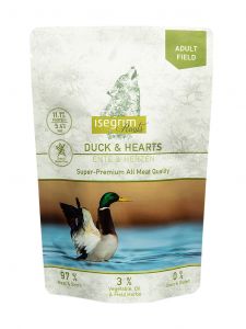 Isegrim:> Корм для собак Isegrim Roots Утка с куриными сердечками,овощами,льняным маслом и полевыми травами консервы 410гр  .В зоомагазине ЗооОстров товары производителя Isegrim(Изегрим) Германия. Доставка.