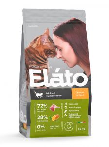 Elato:> Корм для кошек Elato Holistic для взрослых с курицей и уткой для выведения шерсти.В зоомагазине ЗооОстров товары производителя Elato (Италия). Доставка.