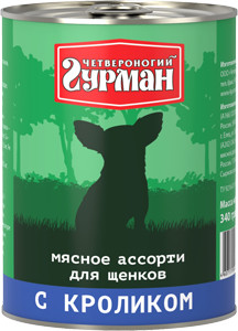 Четвероногий гурман:> Корм для щенков Четвероногий гурман мясное ассорти с кроликом консервы 340г .В зоомагазине ЗооОстров товары производителя Четвероногий гурман. Доставка.