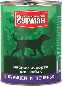 Четвероногий гурман:> Корм для собак Четвероногий гурман мясное ассорти с курицей и печенью консервы 340г  .В зоомагазине ЗооОстров товары производителя Четвероногий гурман. Доставка.