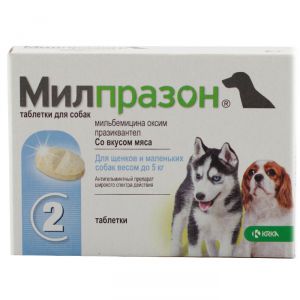 Милпразон:> Препарат от глистов Милпразон для щенков и собак до 5кг 2тб .В зоомагазине ЗооОстров товары производителя KRKA (КРКА), Словения. Доставка.