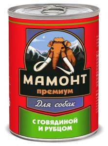 Мамонт:> Корм для собак Мамонт премиум говядина-рубец консервы 340г .В зоомагазине ЗооОстров товары производителя Мамонт (Россия). Доставка.